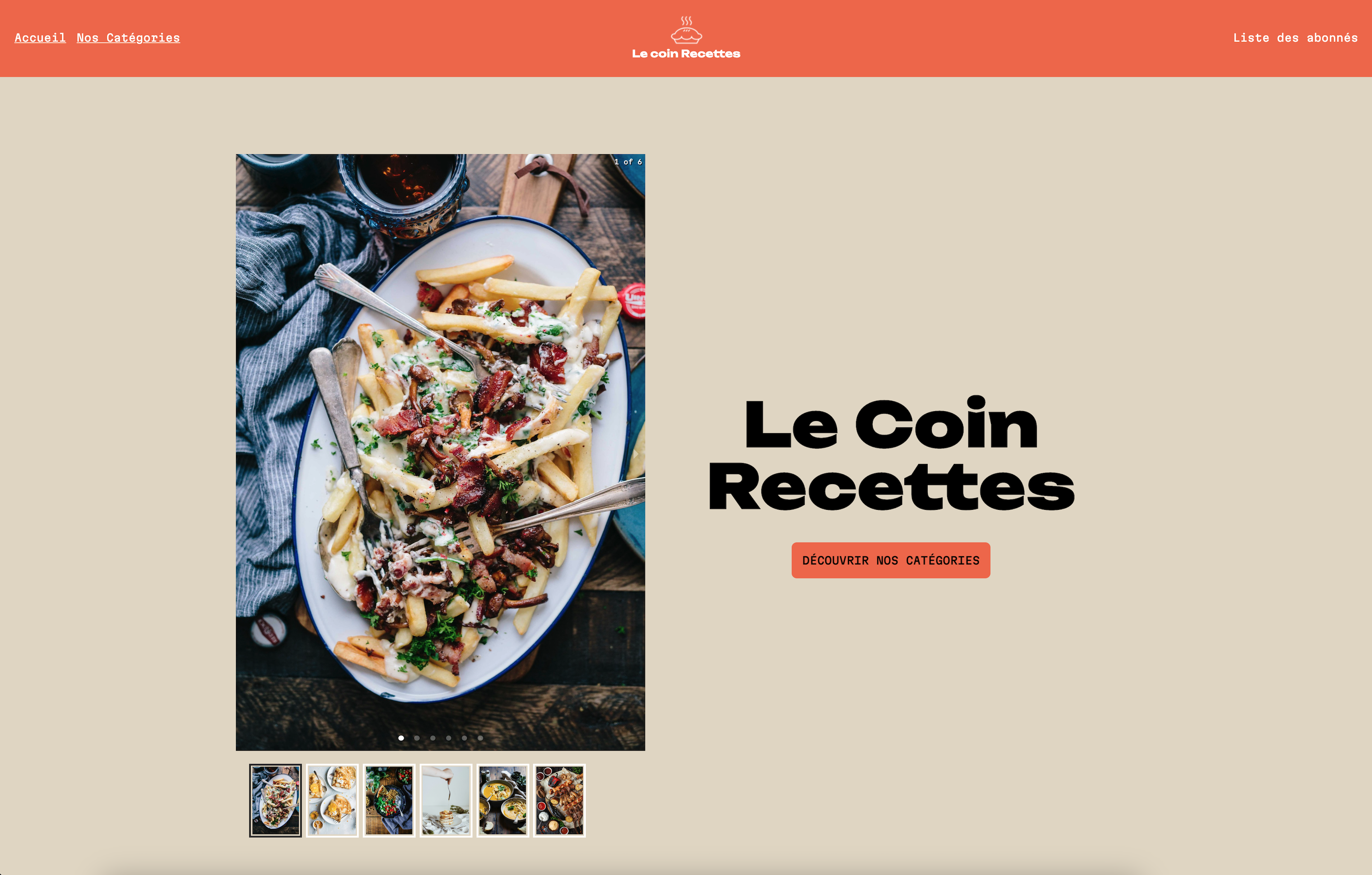 Page d'accueil projet le coin recettes