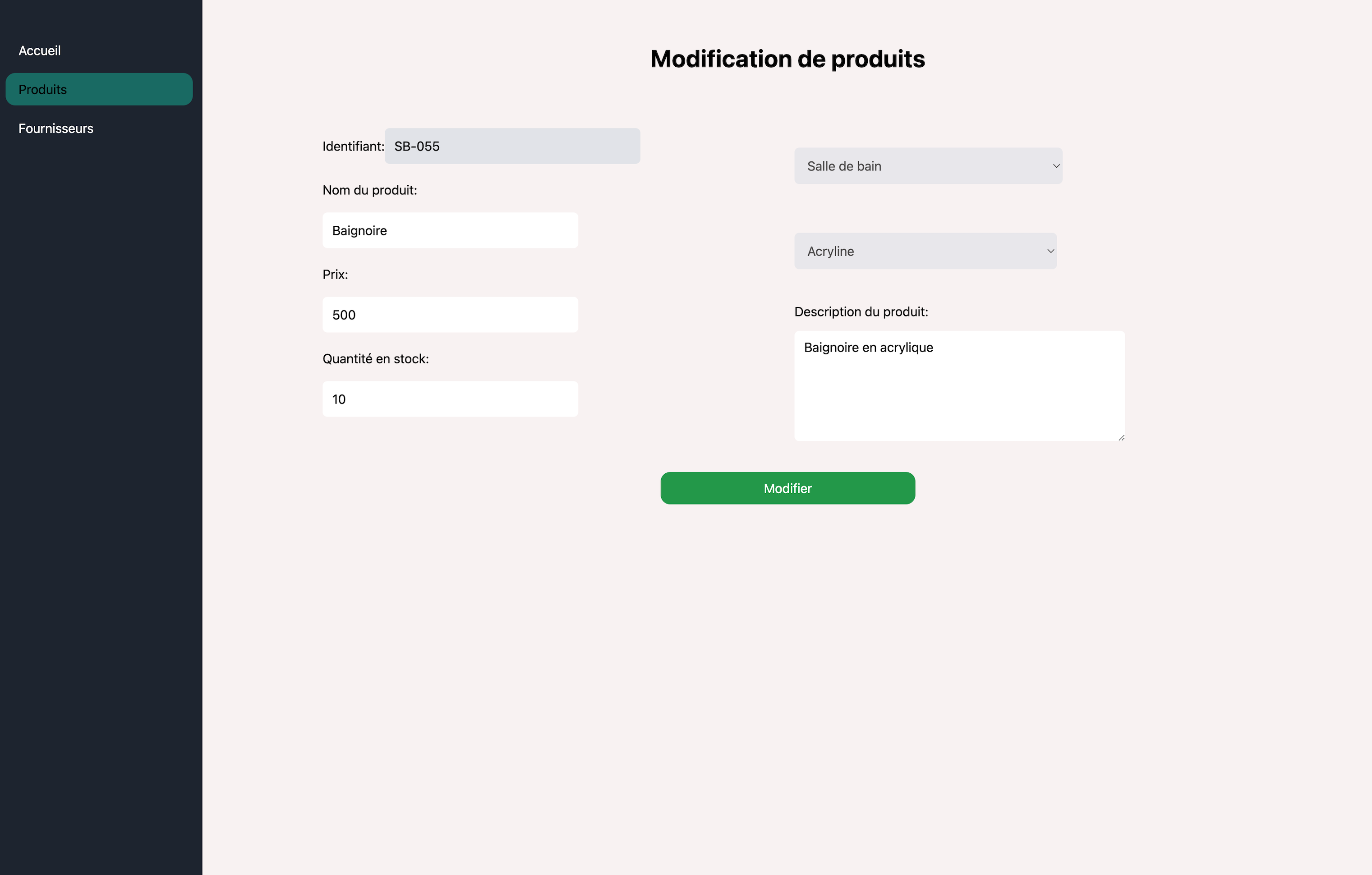 Renova page de modification de produits